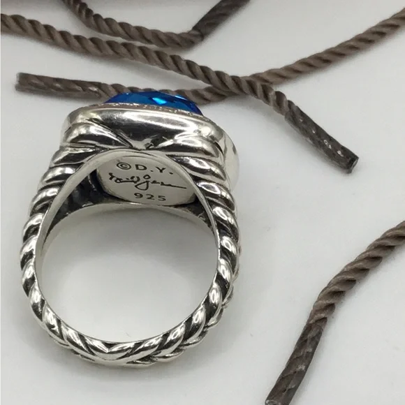 David Yurman Silver Blue Topaz Albion Ring New! Sz 7.5 - Picture 5 of 6